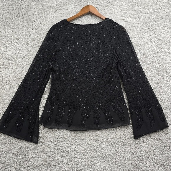 Dressbarn Collection Top‎ Womens XL Black Flare Sleeve Beaded Witchy Elegant - Picture 9 of 13